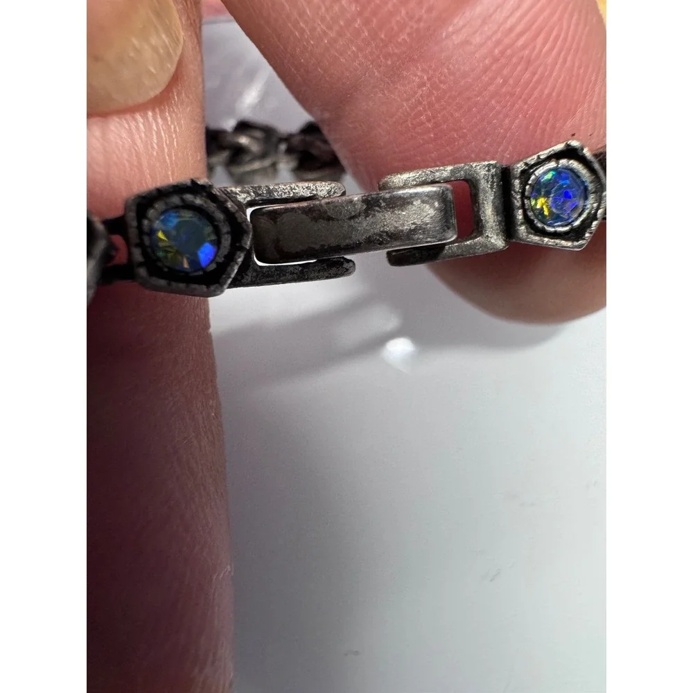 Silver‎ Tone Multi Iridescent Blue Rhinestone Bracelet